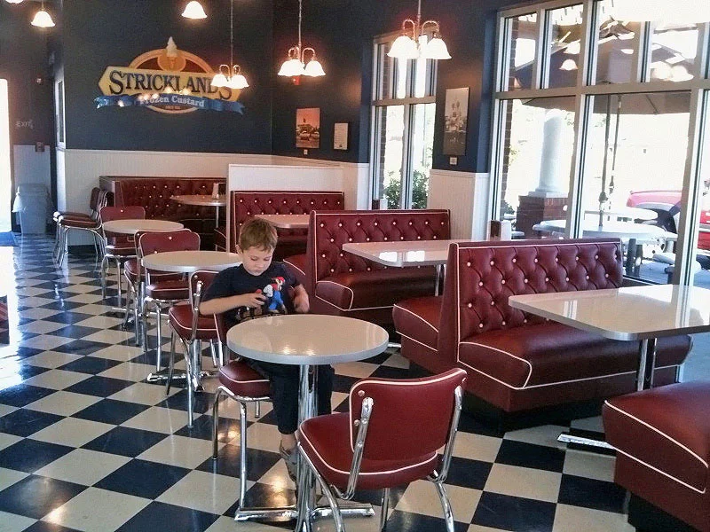 Diamond Tufted Chrome Diner Chair Restaurant Installation