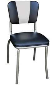 QUICKSHIP V Back Chrome Diner Chair Black and White Vinyl