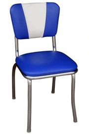 QUICKSHIP V Back Chrome Diner Chair Blue and White Vinyl