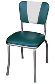 QUICKSHIP V Back Chrome Diner Chair Green and White Vinyl