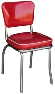 QUICKSHIP Deluxe Chrome Diner Chair Zodiac Glitter Burgundy Red and Glitter Silver Vinyl