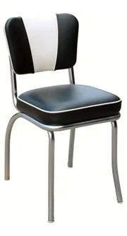 QUICKSHIP V Back Deluxe Chrome Diner Chair Black and White Vinyl