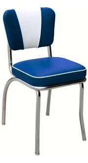 QUICKSHIP V Back Deluxe Chrome Diner Chair Blue and White Vinyl