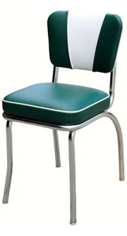 QUICKSHIP V Back Deluxe Chrome Diner Chair Green and White Vinyl