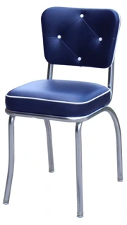 QUICKSHIP Diamond Tufted Chrome Diner Chair Blue and White Vinyl