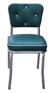 QUICKSHIP Diamond Tufted Chrome Diner Chair Green and White Vinyl