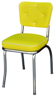 QUICKSHIP Diamond Tufted Chrome Diner Chair Yellow and White Vinyl