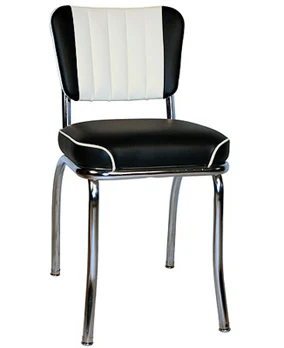 QUICKSHIP Chrome Diner Chair Two Tone Deluxe Channel Back Black and White Vinyls