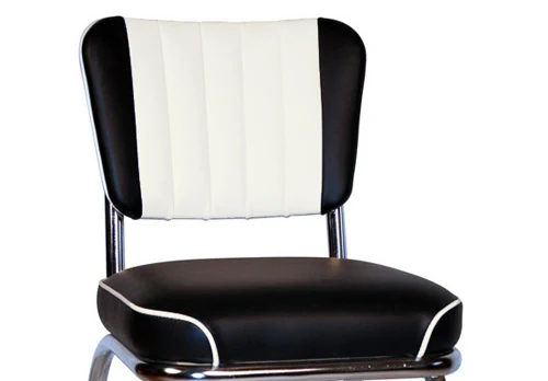 QUICKSHIP Chrome Diner Chair Two Tone Deluxe Channel Back Black and White Vinyls Detail