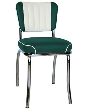 QUICKSHIP Chrome Diner Chair Two Tone Deluxe Channel Back Green and White Vinyls