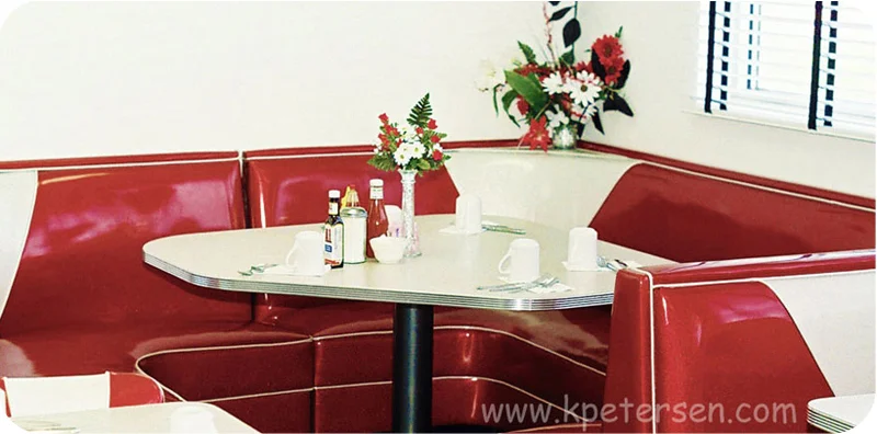 Classic retro metal edge diner restaurant booth table.