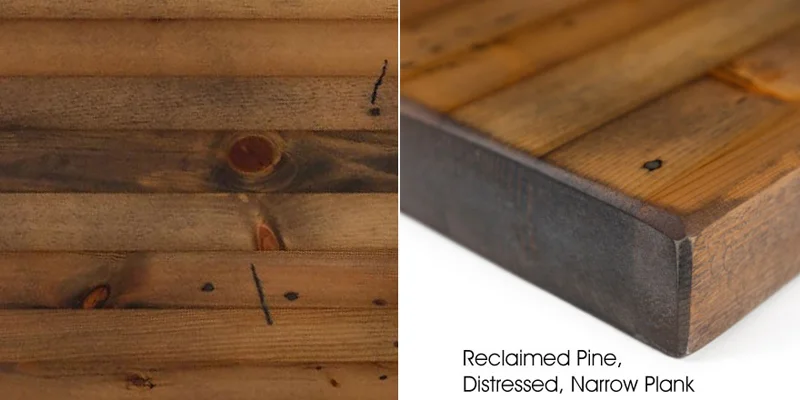 Distressed Pine, Narrow Plank Restaurant Table Detail