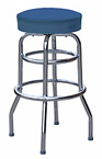 QUICKSHIP Double Ring Budget Chrome Bar Stool Blue Vinyl