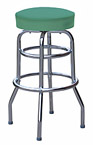 QUICKSHIP Double Ring Budget Chrome Bar Stool Green Vinyl