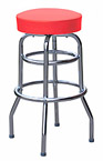 QUICKSHIP Double Ring Budget Chrome Bar Stool Red Vinyl