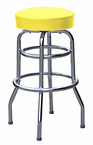 QUICKSHIP Double Ring Budget Chrome Bar Stool Yellow Vinyl