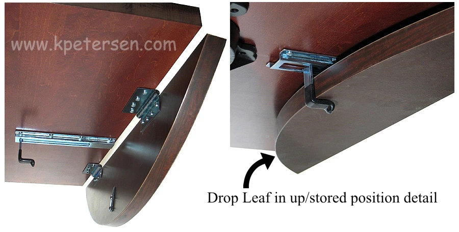 Dropleaf Table Hardware with Black Hinges Leaf Positions