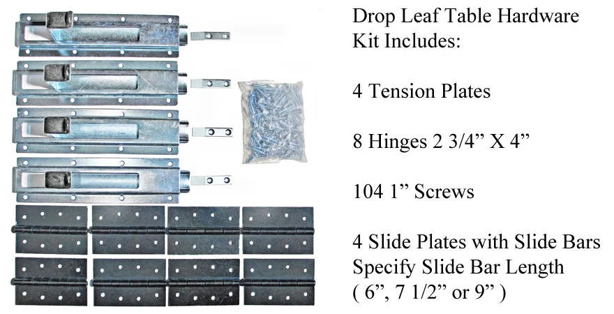 Drop Leaf Restaurant Table Hardware Kit with BLACK Hinges