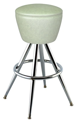 Retro Chrome Drum Bar Stool All Welded Pyramid Frame Lt. Green Vinyl Upholstery