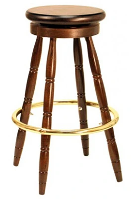 Early American, Colonial Style Round Wood Pub Stool With Wood Seat