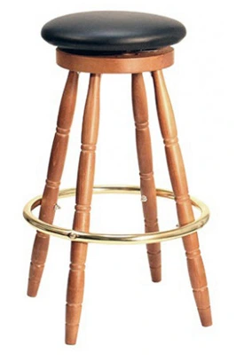 Early American, Colonial Style Round Wood Pub Stool With Upholstered Seat