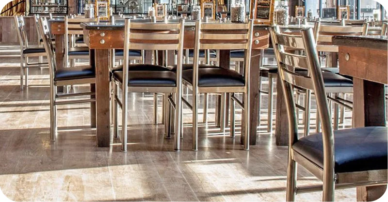 Ferro Steel Restaurant Chair with Upholstered Seat Installation