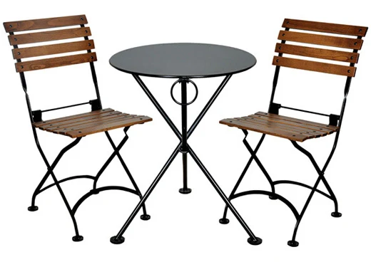 French Bistro Cafe Folding Side Chairs and Round Steel Outdoor Table