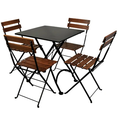 19th Century Reproduction French Bistro Cafe Folding Chairs and Steel Folding Table