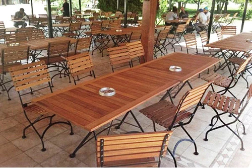 Deluxe Teak Folding Bistro Chairs with Teak Tables Installation