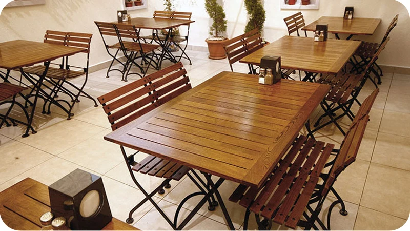 Teak Folding Bistro Chairs with Rectangular Teak Tables Installation