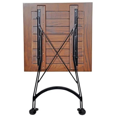 French Bistro Square Chestnut Folding Table Folding Leg Detail