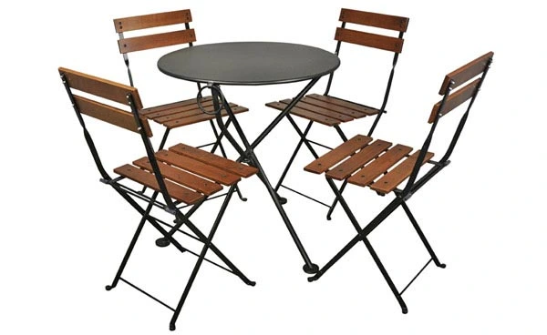 Round Steel Outdoor Tripod Table Black with Chairs