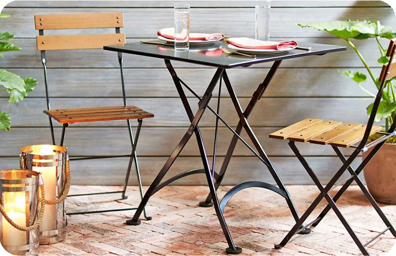 French Bistro Outdoor Cafe Folding Chairs with Steel Table