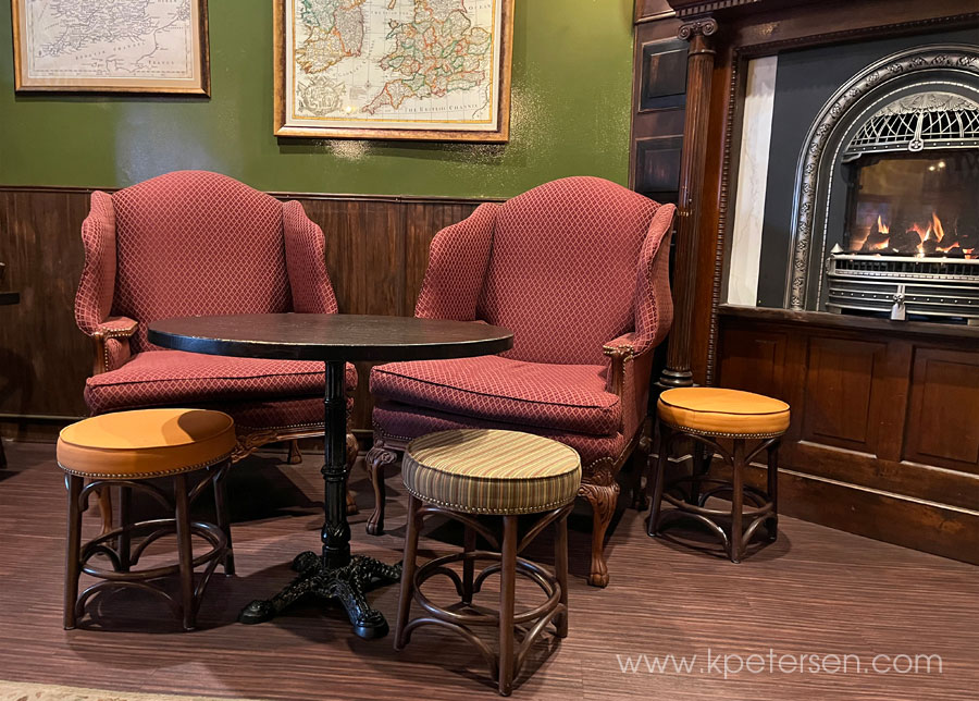 Chair Height Nail Trimmed Upholstered Pub Stools, The Green Post, Chicago, IL