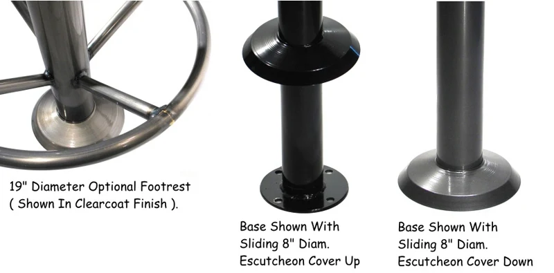 Heavy Duty Bolt Down Table Base Footrest Option and Escutcheon Cover Details