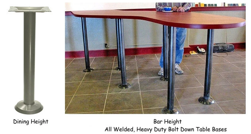 Heavy Duty Bolt Down Table Base Dining Height and Bar Height Installation