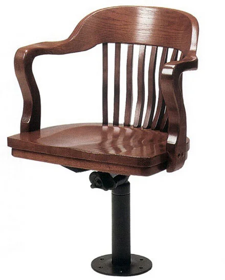 Bolt Down Oak Jury Swivel Arm Chair with Standard Wood Seat