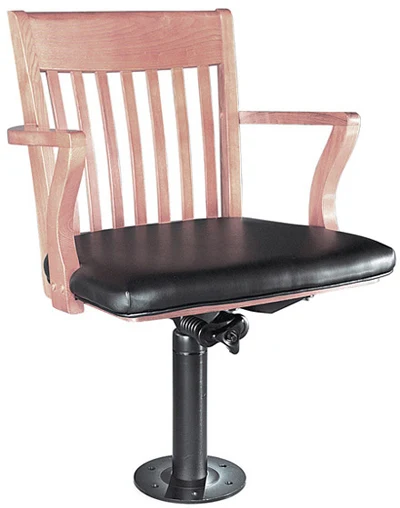 Oak Schoolhouse Bolt Down Swivel Arm Chair - Upholstered