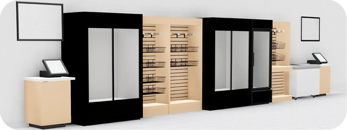 Micro Market Free Standing In Line Merchandiser Cabinet Installation