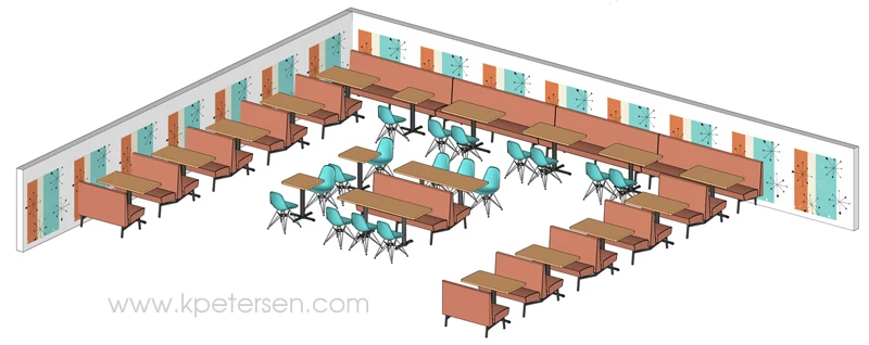 Mid Century Modern Upholstered Restaurant Booths Installation Drawing