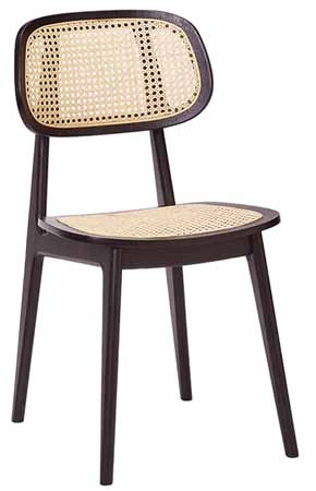 Modern Wood Restaurant Chair Cane Seat and Back Front View