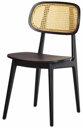 Modern Wood Restaurant Chair Wood Seat Cane Back Front View