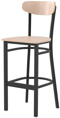 Moon Back Steel Bar Stool Wood Seat, Wood Backrest Natural