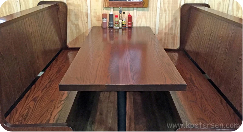 Oak Butcher Block Restaurant Table Top Corner Detail