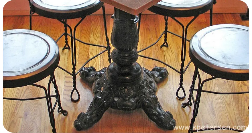 Victorian Style Antique Reproduction Large Crossfoot Ornate Cast Iron Table Base Installation Detail