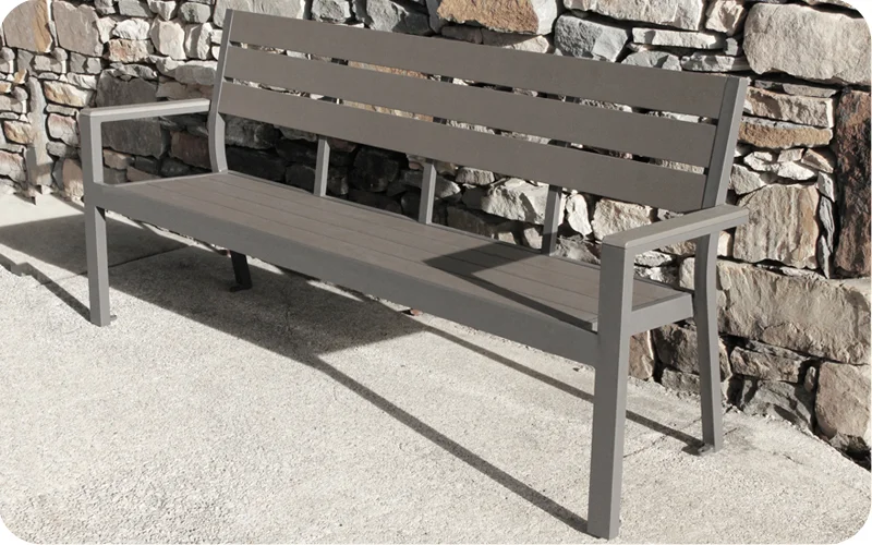 Outdoor Aluminum Bench With Faux Wood Slats Armrest Installation
