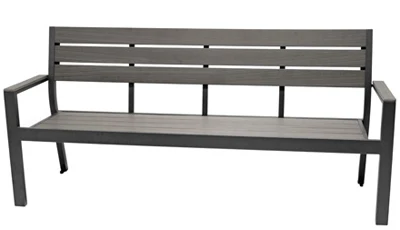 Outdoor Aluminum Bench With Faux Wood Slats Armrest