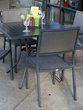 Outdoor Aluminum Stacking Side Chairs Restaurant Sidewalk Installation Rear