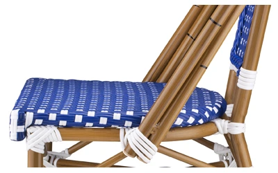 Outdoor French Street Cafe Faux Bamboo Aluminum Chair Blue Finish Combination Side View Detail