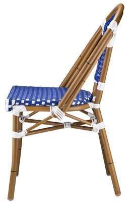 Outdoor French Street Cafe Faux Bamboo Aluminum Chair Blue Finish Combination Side View